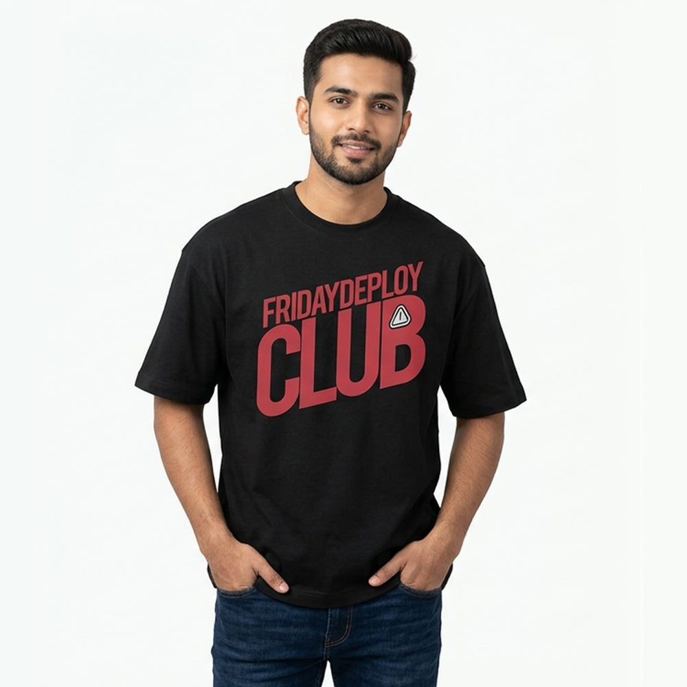 Friday Deploy Club- Black Round Neck Coding T-shirt