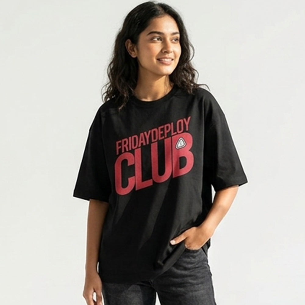 Friday Deploy Club- Black Round Neck Coding T-shirt