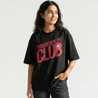 Friday Deploy Club- Black Round Neck Coding T-shirt