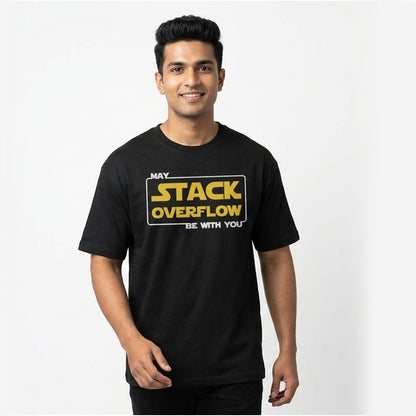 Stack Overflow- Black Round Neck Coding T-shirt