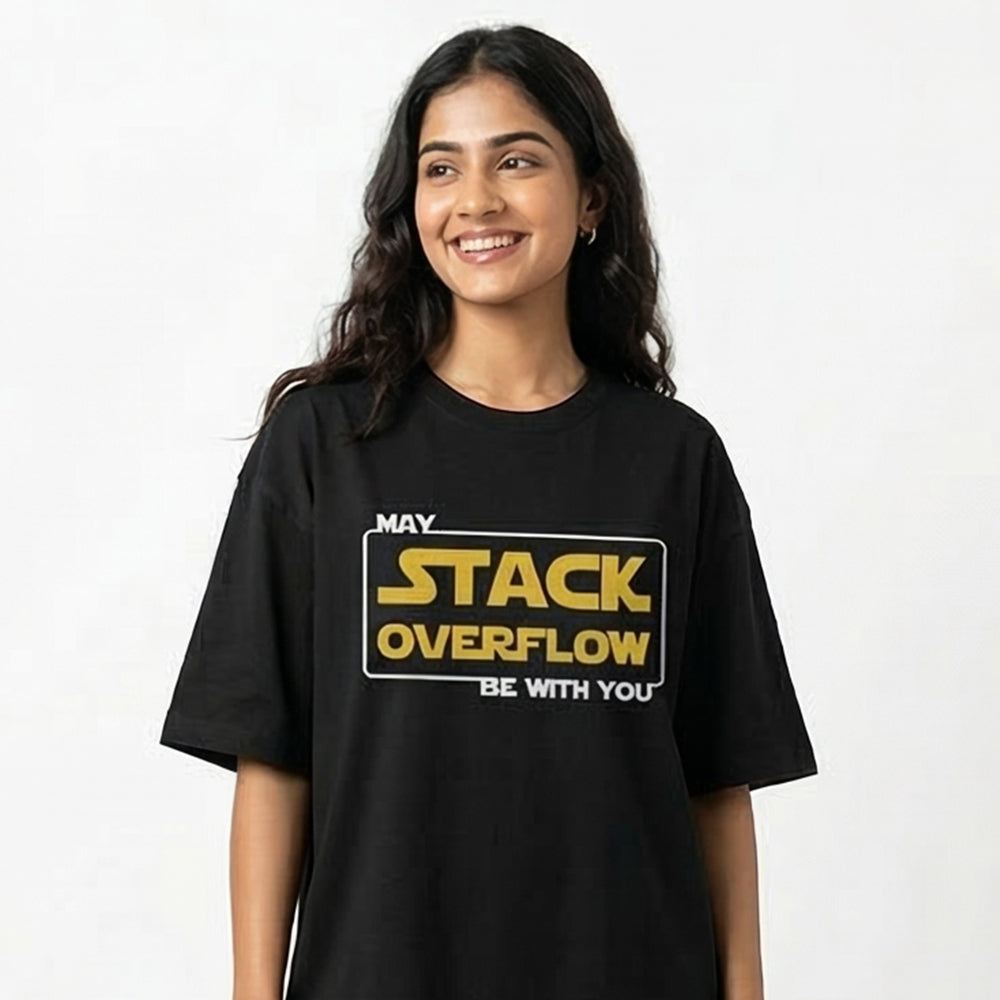 Stack Overflow- Black Round Neck Coding T-shirt