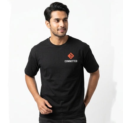 Committed- Black Round Neck Coding T-shirt