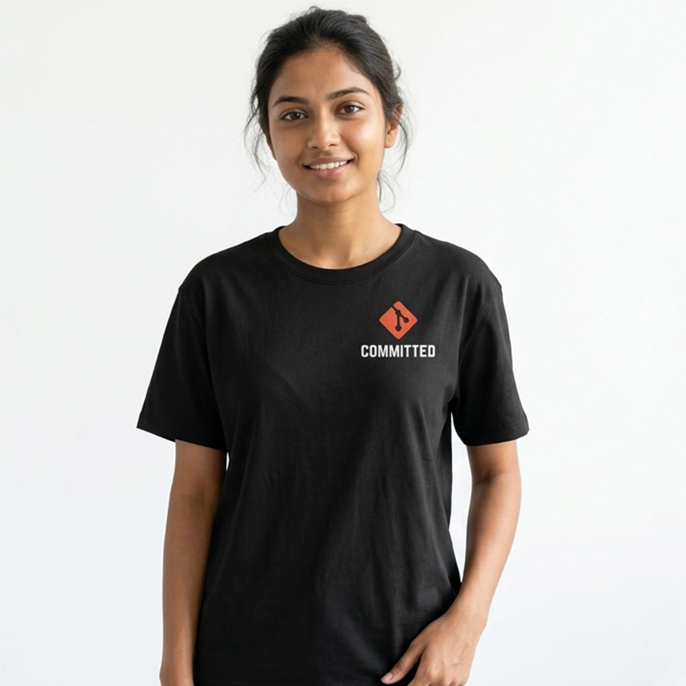 Committed- Black Round Neck Coding T-shirt