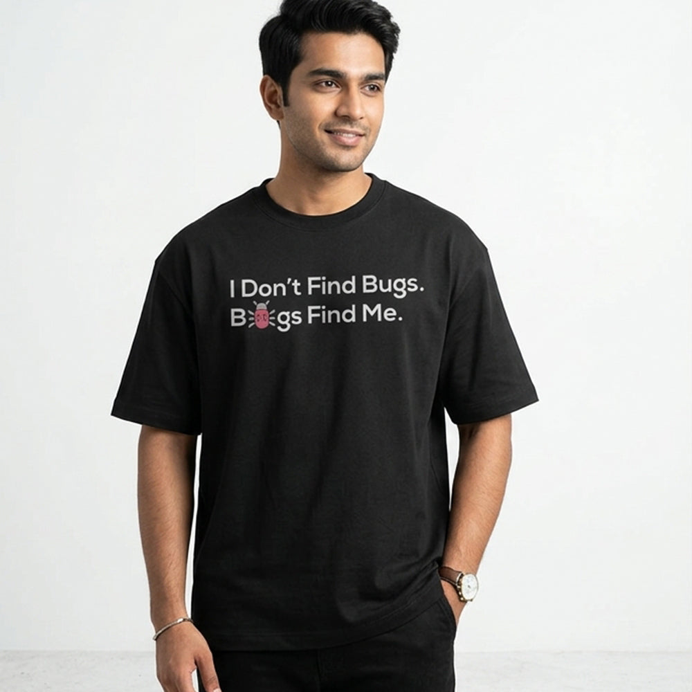 Bugs Find Me- Black Round Neck Coding T-shirt