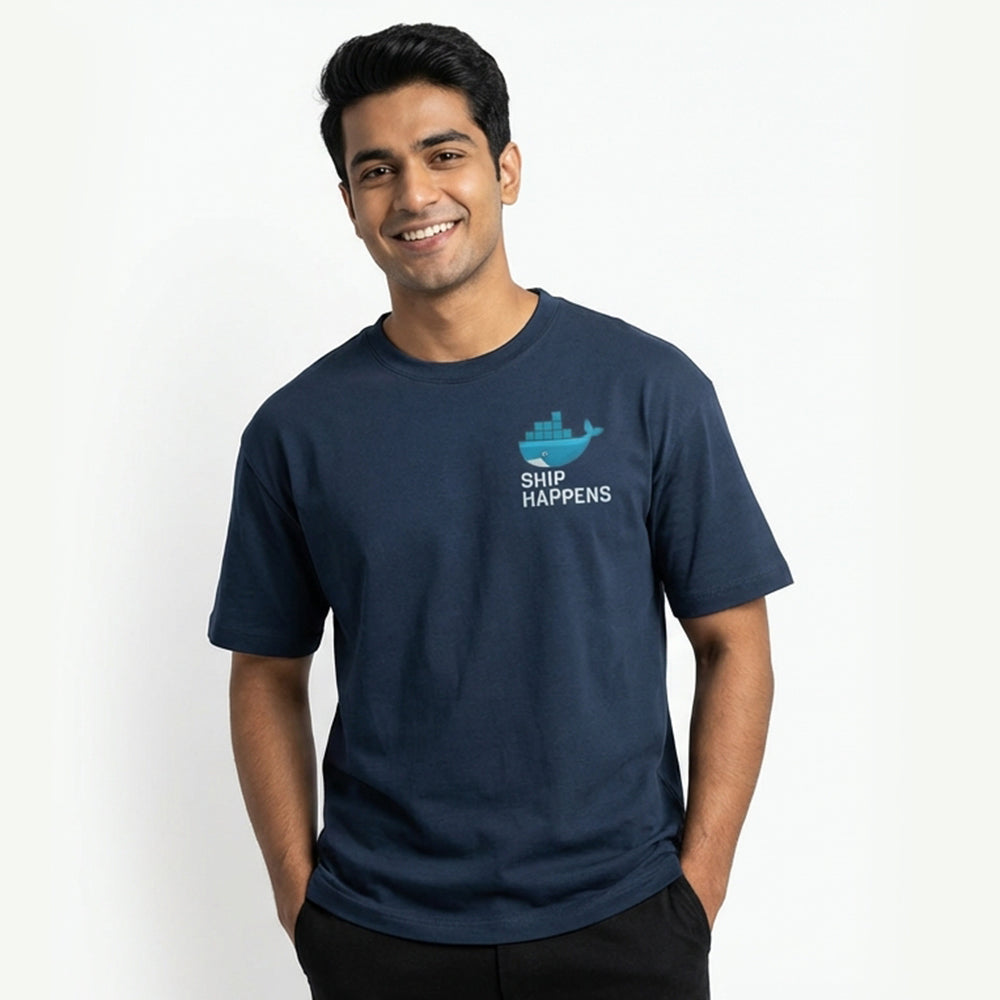 Ship Happens - Navy Blue Coding Round Neck T-shirt