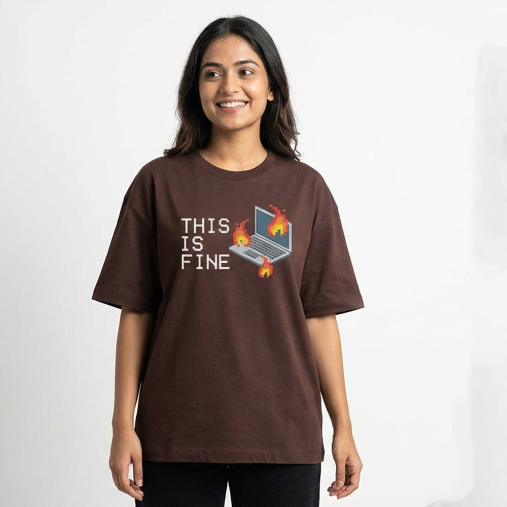 This is fine - Coffee Brown Coding Round Neck T-shirt