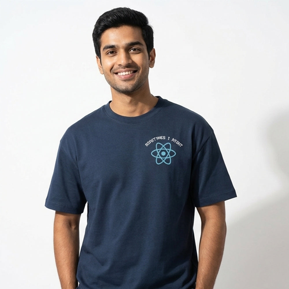 I Might React - Navy Blue Coding Round Neck T-shirt