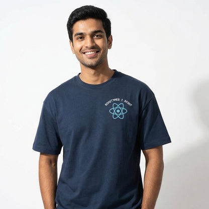 I Might React - Navy Blue Coding Round Neck T-shirt