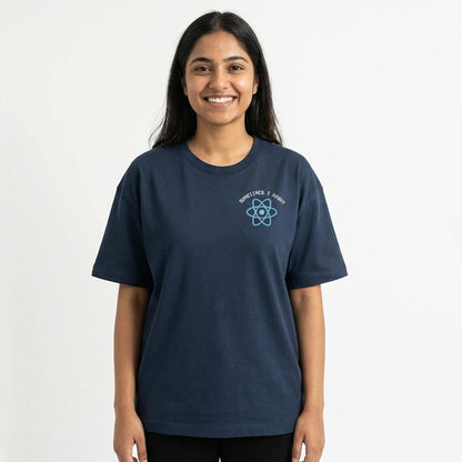 I Might React - Navy Blue Coding Round Neck T-shirt