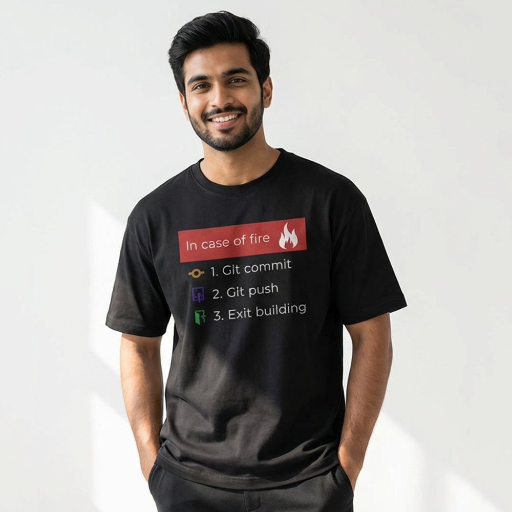 In Case of Fire- Black Round Neck Coding T-shirt