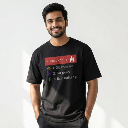 In Case of Fire- Black Round Neck Coding T-shirt
