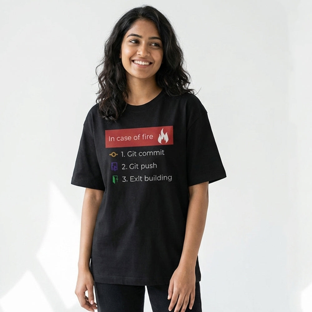 In Case of Fire- Black Round Neck Coding T-shirt