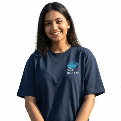Ship Happens - Navy Blue Coding Round Neck T-shirt