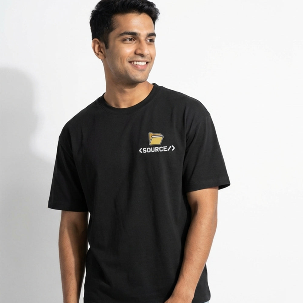 Source File - Black Coding Round Neck T-shirt