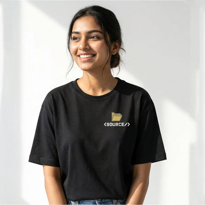 Source File - Black Coding Round Neck T-shirt