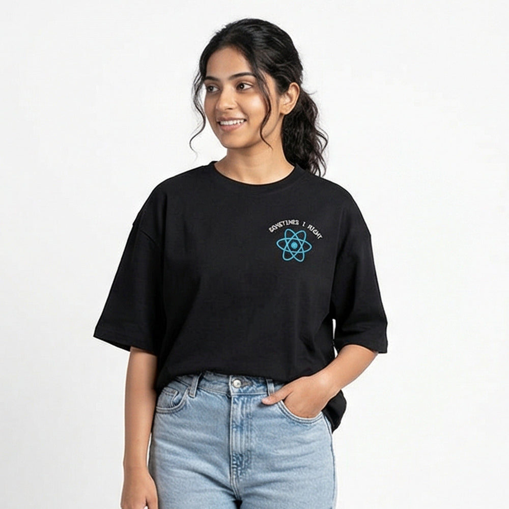 I Might React - Black Coding Oversized Tshirt