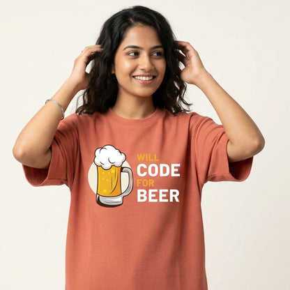 Will Code For Beer - Coral Coding Oversized Tshirt
