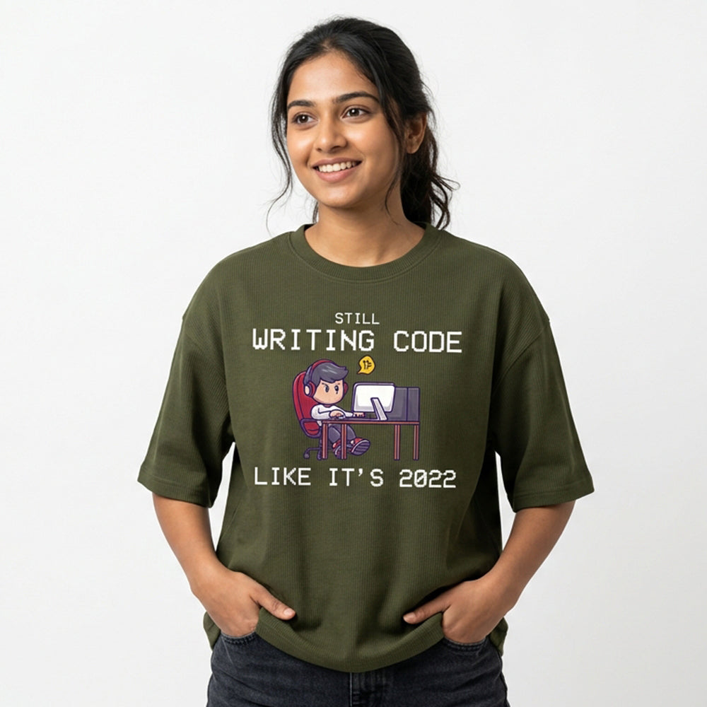 Still Writing Code - Olive Green Coding Oversized Tshirt