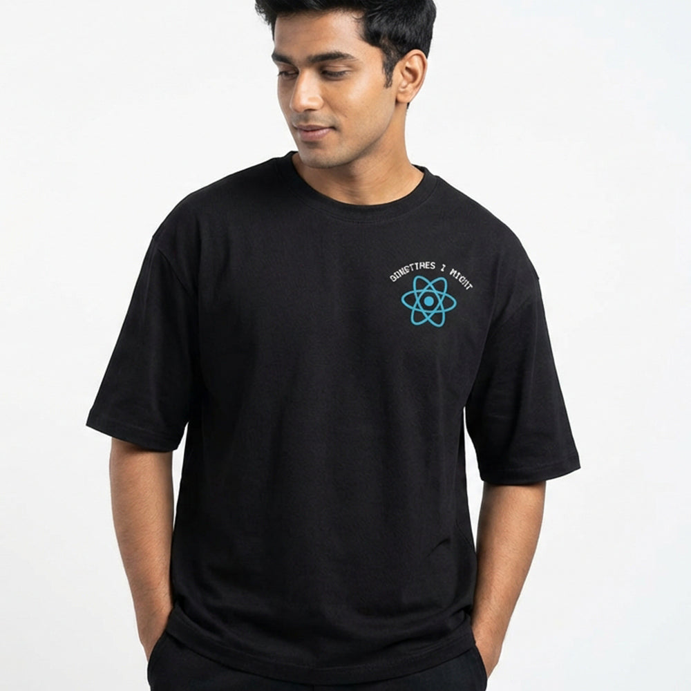 I Might React - Black Coding Oversized Tshirt