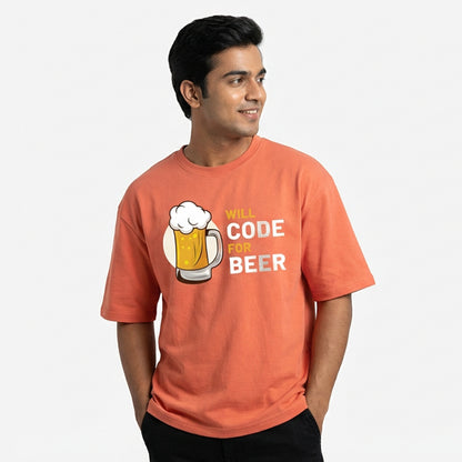 Will Code For Beer - Coral Coding Oversized Tshirt