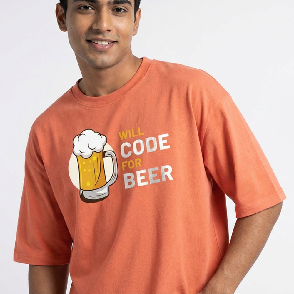 Will Code For Beer - Coral Coding Oversized Tshirt