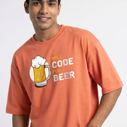 Will Code For Beer - Coral Coding Oversized Tshirt