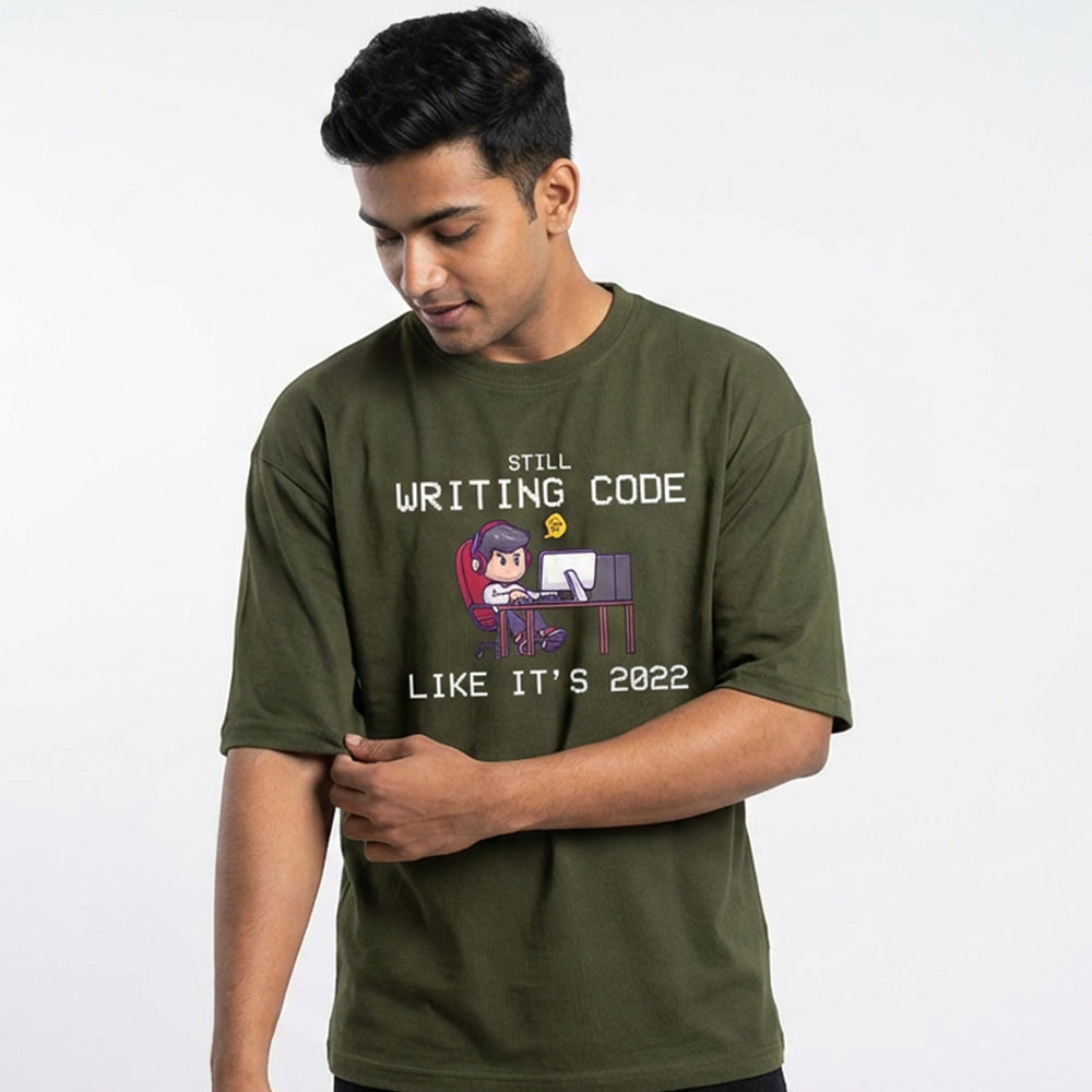 Still Writing Code - Olive Green Coding Oversized Tshirt