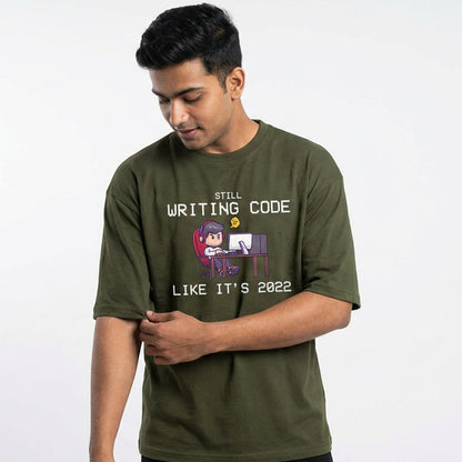 Still Writing Code - Olive Green Coding Oversized Tshirt