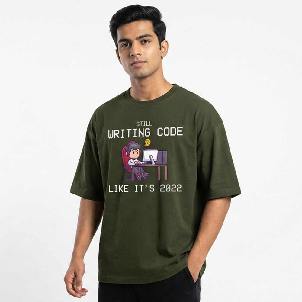 Still Writing Code - Olive Green Coding Oversized Tshirt