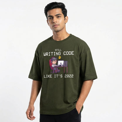 Still Writing Code - Olive Green Coding Oversized Tshirt