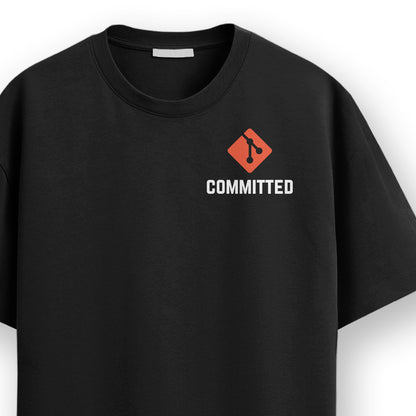 Committed- Black Round Neck Coding T-shirt
