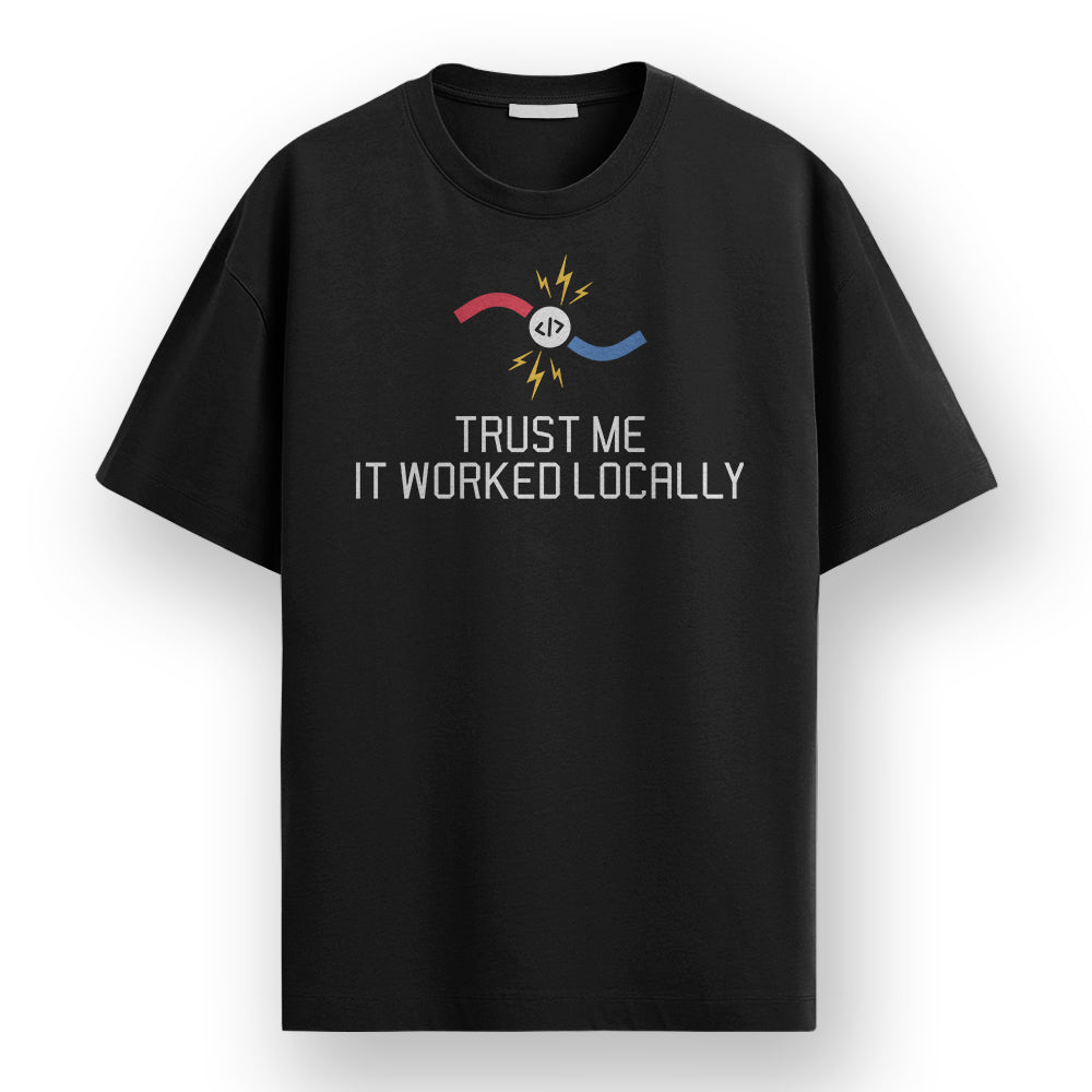 Worked Locally- Black Round Neck Coding T-shirt
