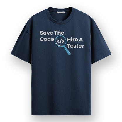 Hire A Tester- Navy Blue Round Neck Coding T-shirt