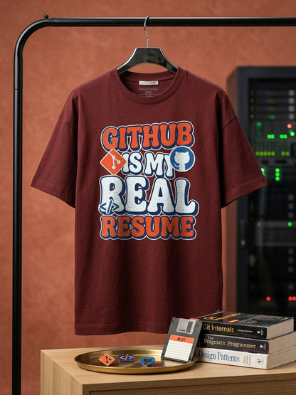 Github Resume- Maroon Round Neck Coding Tshirt