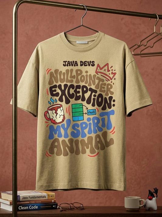 Java Exception- Beige Round Neck Coding Tshirt