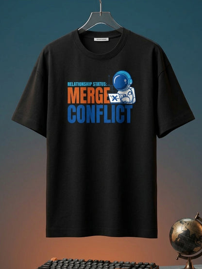 GIT Merge Conflict- Black Round Neck Coding Tshirt