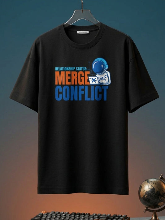 GIT Merge Conflict- Black Round Neck Coding Tshirt