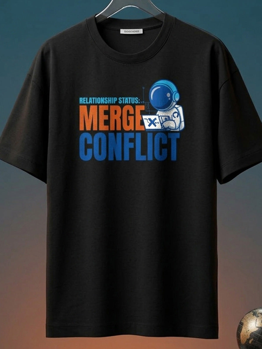 GIT Merge Conflict- Black Round Neck Coding Tshirt