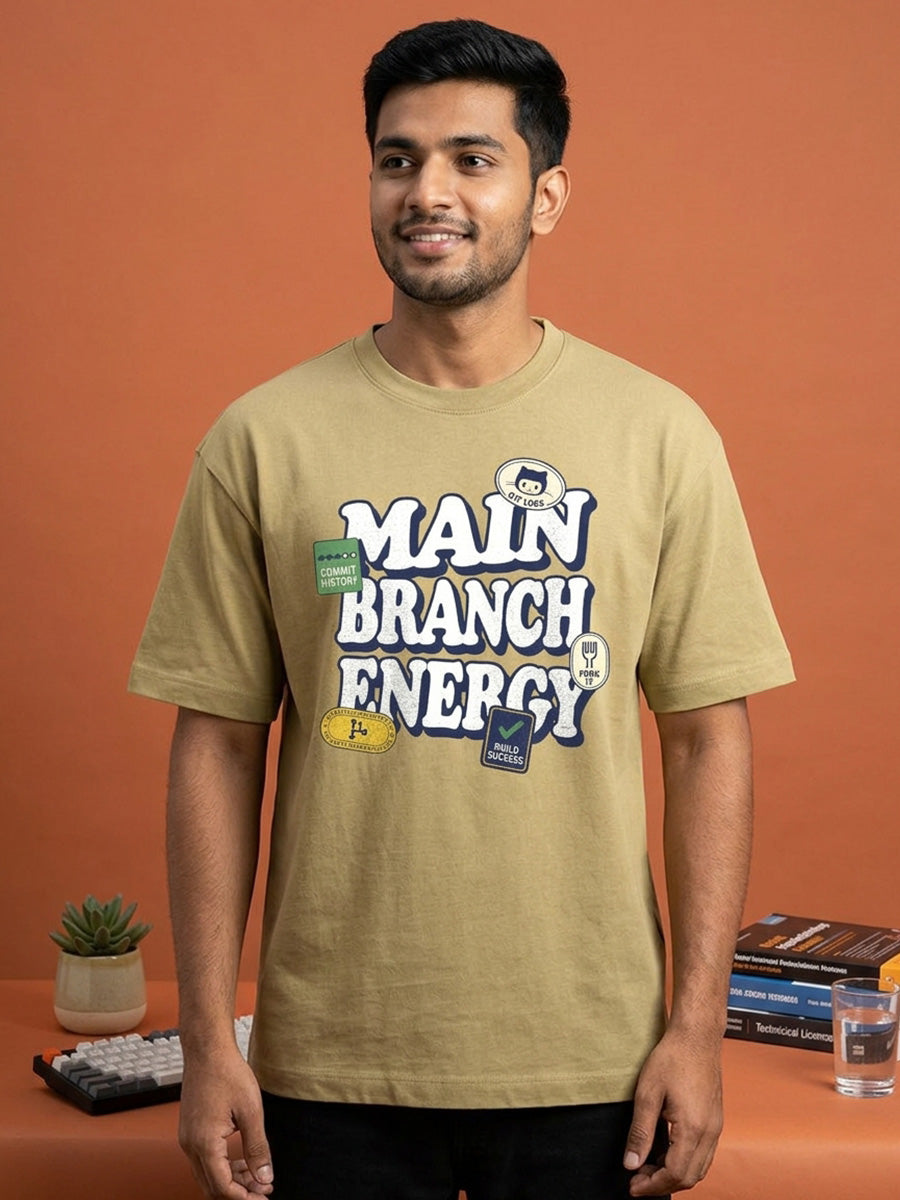 Main Branch Energy- Beige Round Neck Coding Tshirt