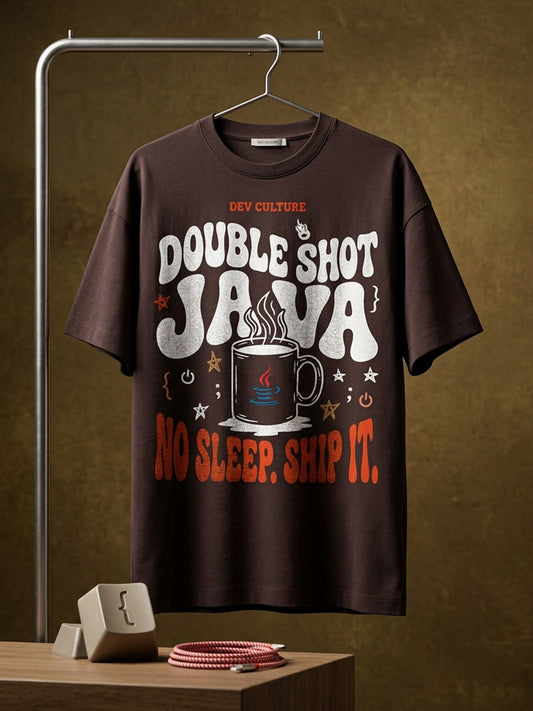 Java Double Shot- Coffee Brown Round Neck Coding Tshirt