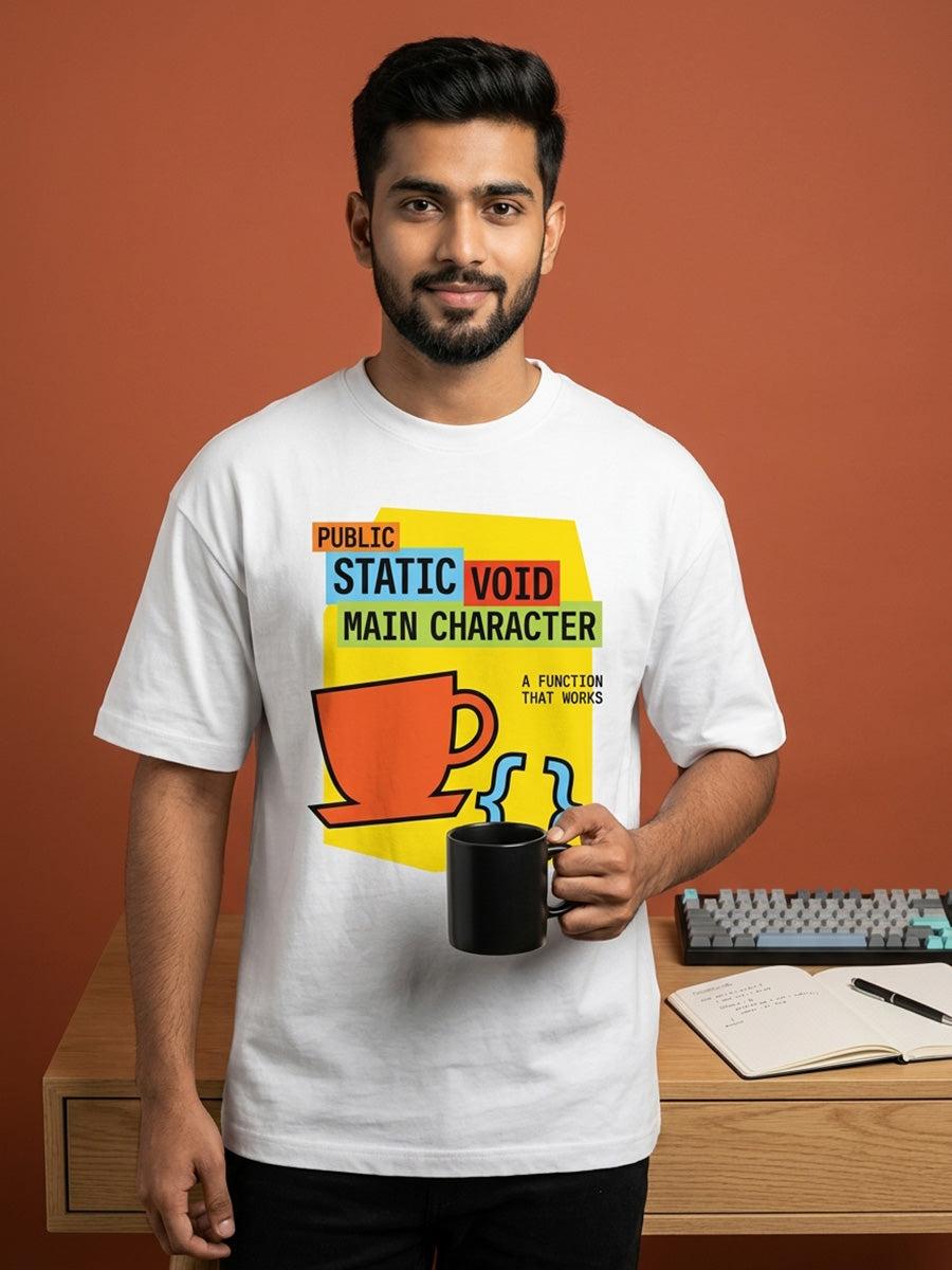 Java Void Main- White Round Neck Coding Tshirt