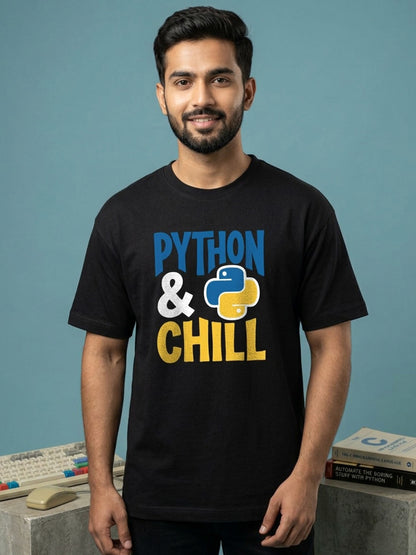 Python and Chill- Black Round Neck Coding Tshirt