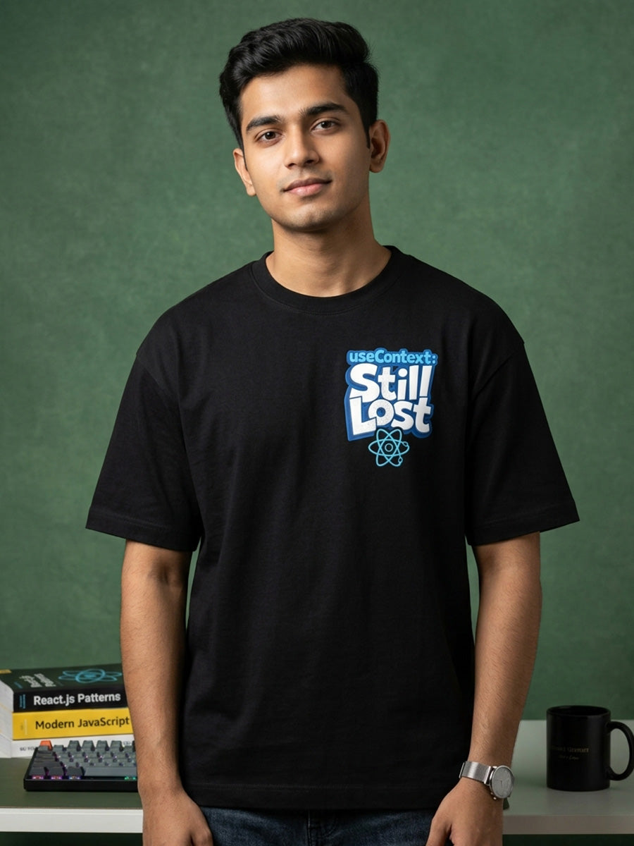 React Still Lost- Black Round Neck Coding Tshirt