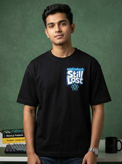 React Still Lost- Black Round Neck Coding Tshirt