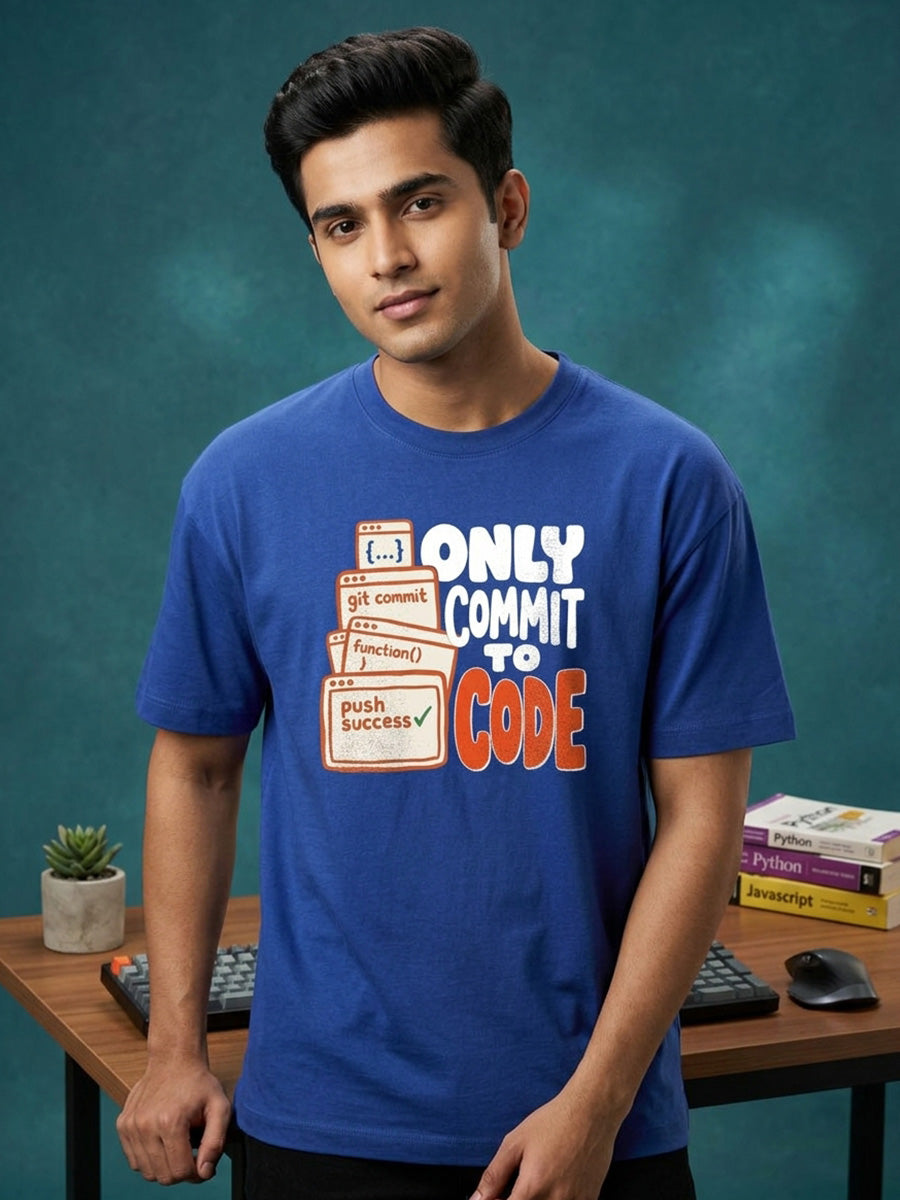 Commit To Code- Royal Blue Round Neck Coding Tshirt
