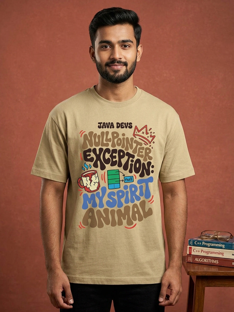 Java Exception- Beige Round Neck Coding Tshirt