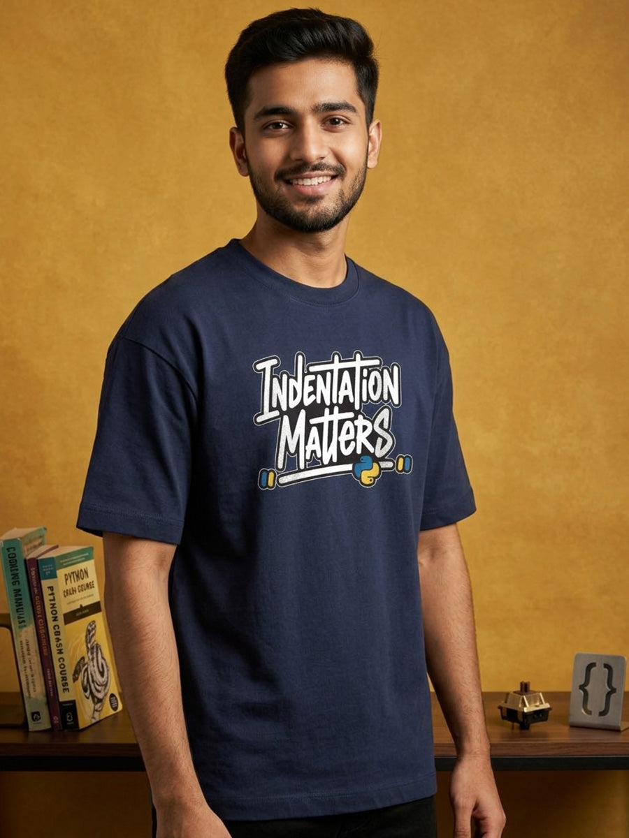 Python Indentation- Navy Blue Round Neck Coding Tshirt