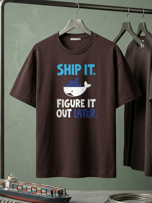 Docker Ship It- Coffee Brown Round Neck Coding Tshirt