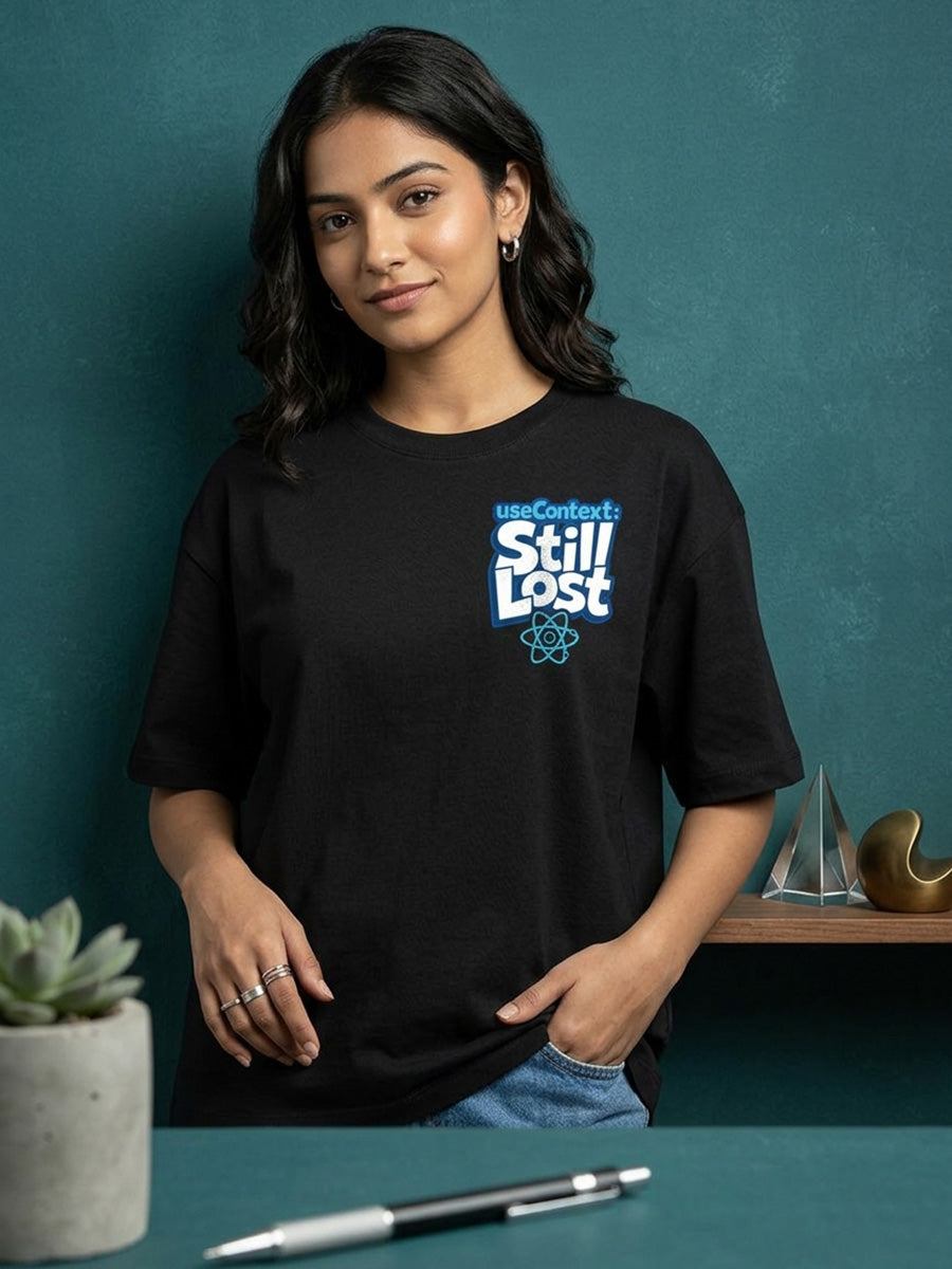React Still Lost- Black Round Neck Coding Tshirt