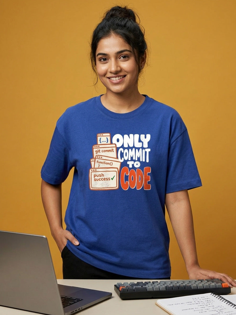 Commit To Code- Royal Blue Round Neck Coding Tshirt